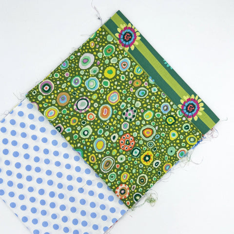 OOP Rowan Freespirit Kaffe Fassett 4 Piece 9 In QY Green Blue Periwinkle Floral Dot Stash Builder Quarter Yard Quilting Cotton Fabric KFQY43