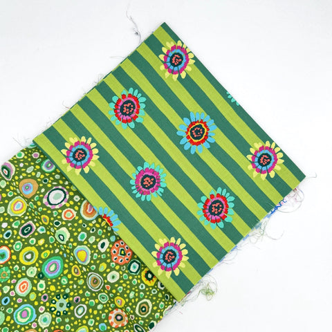 OOP Rowan Freespirit Kaffe Fassett 4 Piece 9 In QY Green Blue Periwinkle Floral Dot Stash Builder Quarter Yard Quilting Cotton Fabric KFQY43