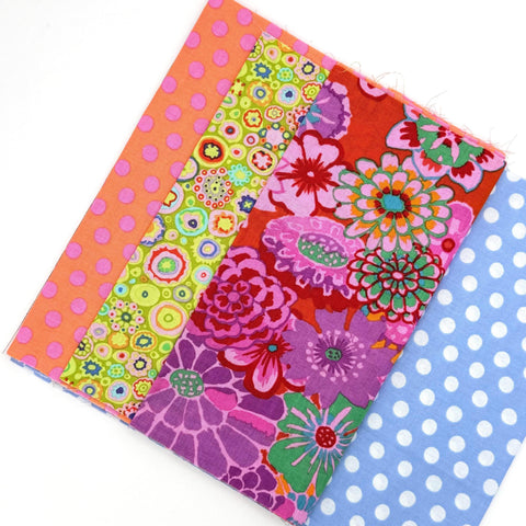 OOP Rowan Freespirit Kaffe Fassett 4 Piece 9 Inch QY Pink Blue Yellow Floral Mille Stash Builder Quarter Yards Quilting Cotton Fabric KFQY49