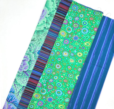 Rowan + Freespirit Kaffe Fassett 4 Piece HY Green Blue Stash Builder Half Yards Quilting Cotton Fabric KFHY-35