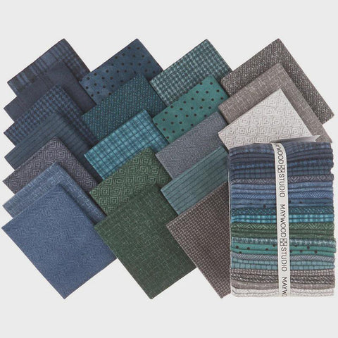 Flannel STORMY SEAS 20 Fat Quarters Green Blue Teal Maywood Woolies Flannel Cotton Flannel Fabric FQ