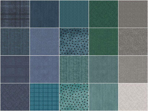 Flannel STORMY SEAS 20 Fat Quarters Green Blue Teal Maywood Woolies Flannel Cotton Flannel Fabric FQ