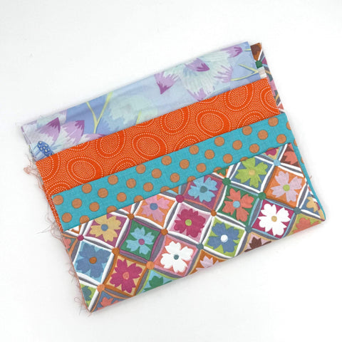 OOP Rowan Freespirit Kaffe Fassett 4 Piece 9 Inch QY Stash Builder Blue Orange Antwerp Floral Dot Quarter Yards Quilting Cotton Fabric KFQY4