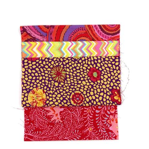 OOP Rowan Freespirit Kaffe Fassett 4 Piece 9 Inch QY Red Brown Floral Spiral Pink Stash Builder Quarter Yards Quilting Cotton Fabric KFQY7