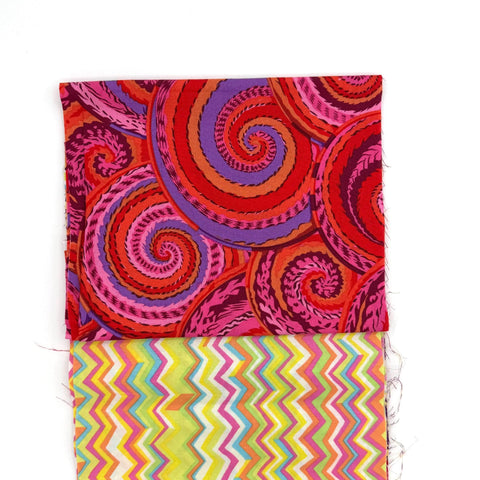 OOP Rowan Freespirit Kaffe Fassett 4 Piece 9 Inch QY Red Brown Floral Spiral Pink Stash Builder Quarter Yards Quilting Cotton Fabric KFQY7
