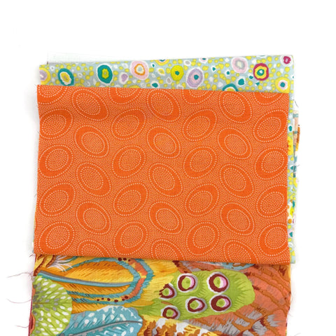 OOP Rowan Freespirit Kaffe Fassett 4 Piece 9 In QY Stash Pink Orange Yellow Feather Mille Builder Quarter Yard Quilting Cotton Fabric KFQY9
