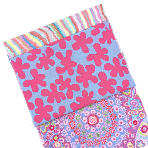 OOP Rowan Freespirit Kaffe Fassett 4 Piece 9 Inch QY Blue Pink Periwinkle Floral Stash Builder Quarter Yards Quilting Cotton Fabric KFQY11