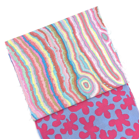 OOP Rowan Freespirit Kaffe Fassett 4 Piece 9 Inch QY Blue Pink Periwinkle Floral Stash Builder Quarter Yards Quilting Cotton Fabric KFQY11