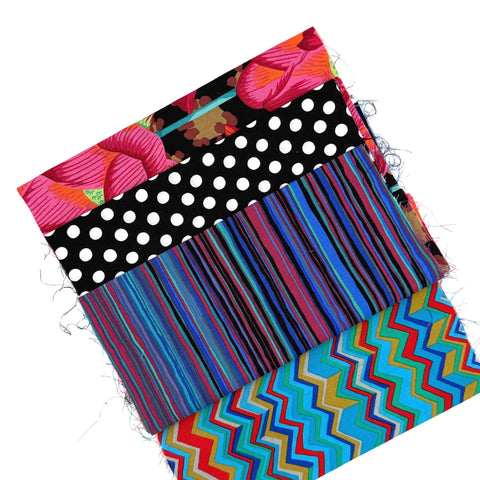 OOP Rowan Freespirit Kaffe Fassett 4 Piece 9 Inch QY Black Blue Floral Dot Stripe Stash Builder Quarter Yards Quilting Cotton Fabric KFQY23
