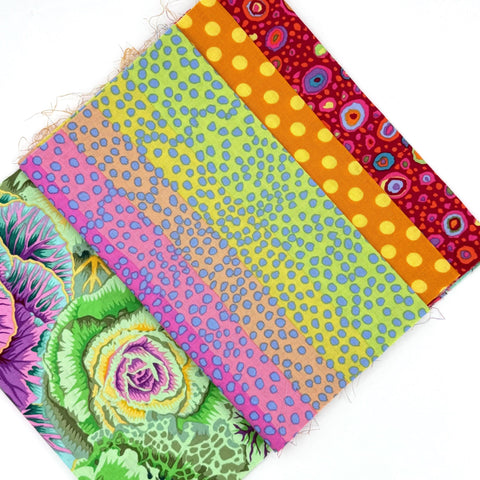 OOP Rowan Freespirit Kaffe Fassett 4 Piece 9 Inch QY Ourple Green Orange Red Dot Stash Builder Quarter Yards Quilting Cotton Fabric KFQY33