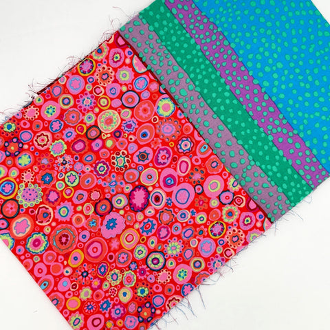 OOP Rowan Freespirit Kaffe Fassett 4 Piece 9 In QY Blue Purple Red Mille Fiore Dot Stash Builder Quarter Yard Quilting Cotton Fabric KFQY35