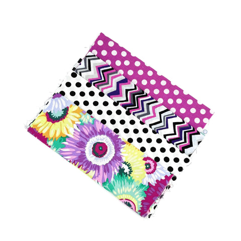 OOP Rowan Freespirit Kaffe Fassett 4 Piece 9 Inch QY Black White Purple Pink Floral Stash Builder Quarter Yard Quilting Cotton Fabric KFQY42