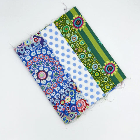 OOP Rowan Freespirit Kaffe Fassett 4 Piece 9 In QY Green Blue Periwinkle Floral Dot Stash Builder Quarter Yard Quilting Cotton Fabric KFQY43