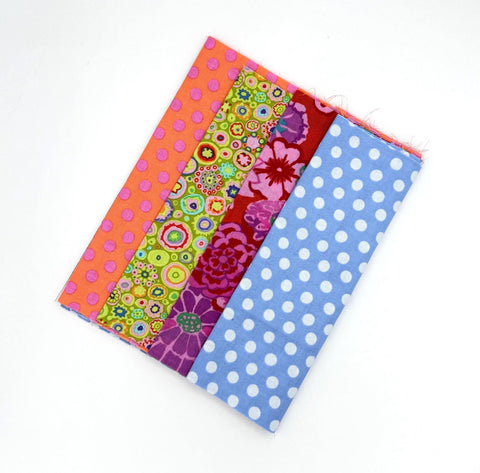 OOP Rowan Freespirit Kaffe Fassett 4 Piece 9 Inch QY Pink Blue Yellow Floral Mille Stash Builder Quarter Yards Quilting Cotton Fabric KFQY49