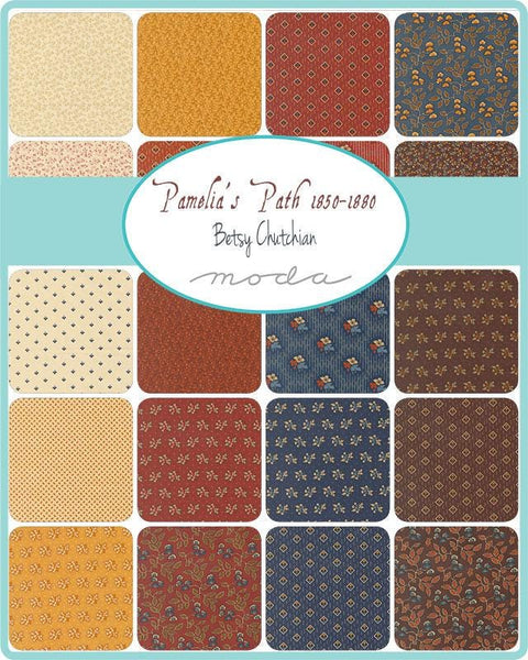 NEW Moda Pamelia's Path Betsy Chutchian Brown Yellow Cheddar Red Navy Beige Floral Civil War Cotton Layer Cake Square 10 x 10 Inch Fabric