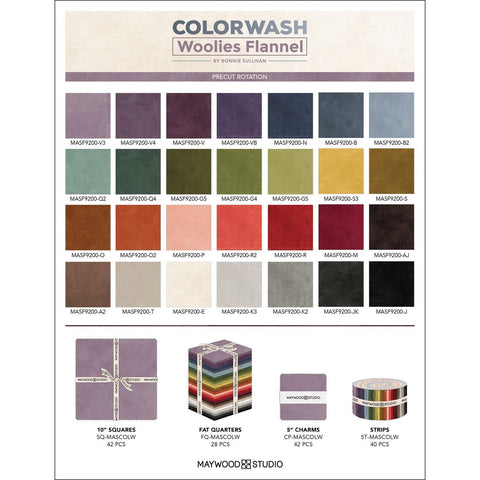 New Color Wash 28 Fat Quarters Rainbow Maywood Woolies Flannel Red Gold Blue Green Grey Cotton Flannel Fabric FQ