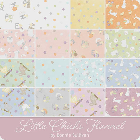 Little Chicks Baby Jelly Roll Maywood Woolies Flannel Blue Green Grey Gray Yellow Peach Cotton Flannel 40 2.5 inch Strips Fabric Jelly Roll
