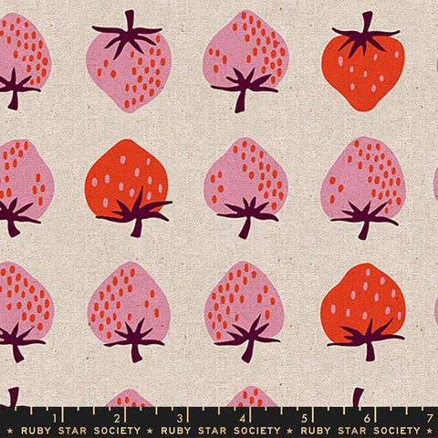 OOP Moda RSS Kimberly Kight Strawberry Friends Natural Cotton Linen Canvas Fabric Remnant 1.75 Yards OOP19