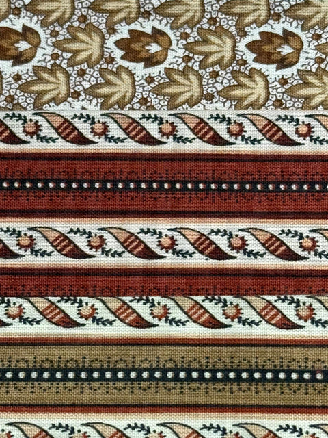 Civil War Reproduction Fabric 6 Inch Strips by 21/22 Brown Red Tan 6 Piece Bundle D40
