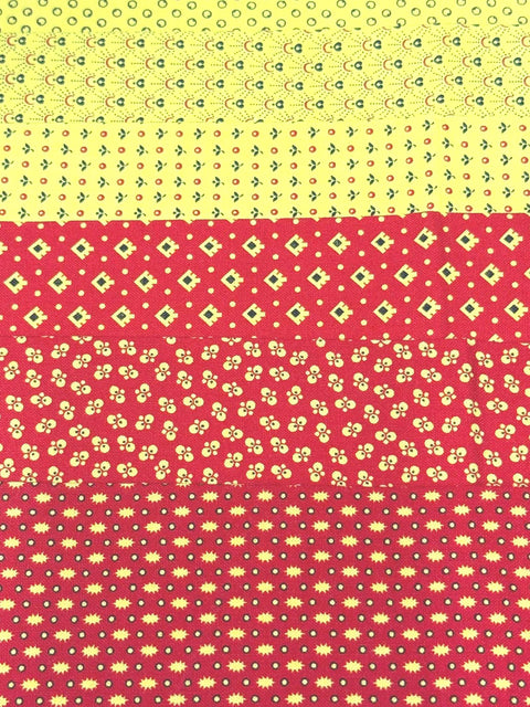 Civil War Reproduction Fabric 6 Inch Strips by 21/22 Red Yellow Black 7 Piece Bundle D35