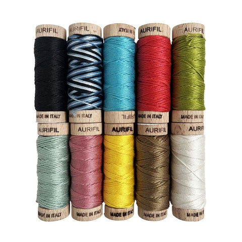 Aurifil Aurifloss Chicken Scratch Embroidery by Carolyn Forster 6 strand Floss Spool Cotton Embroidery Thread Set of 10 CF30CSE10