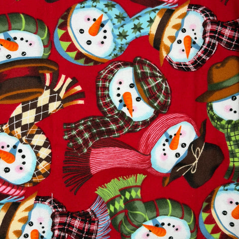 OOP Alexander Henry Snow Many Faces Red Snowmen Out of Print Cotton Flannel 23 Inch Fabric Remnant OOP95