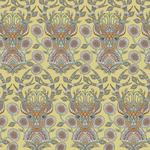 OOP FreeSpirit Tula Pink Moon Shine Deer Dear Me Rust Yellow Cotton Fabric Half Yard PWTP055
