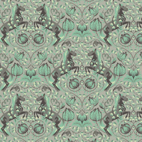 OOP FreeSpirit Tula Pink Fox Field Pony Play Shade Green Teal Cotton Fabric Half Yard PWTP046