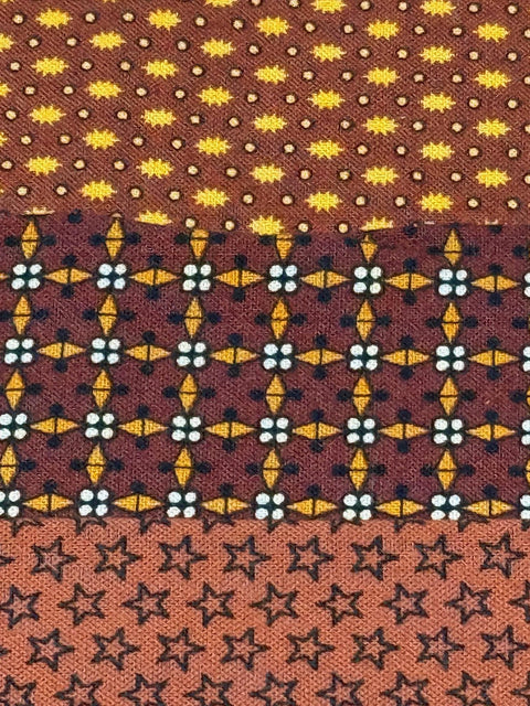 Civil War Reproduction Fabric 6 Inch Strips by 21/22 Brown Red Rust 6 Piece Bundle D38