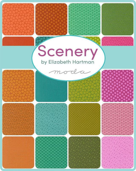 NEW Moda Scenery Elizabeth Hartman Green Pink Orange Cotton Fabric Charm Square 5 x 5 inch Bundle