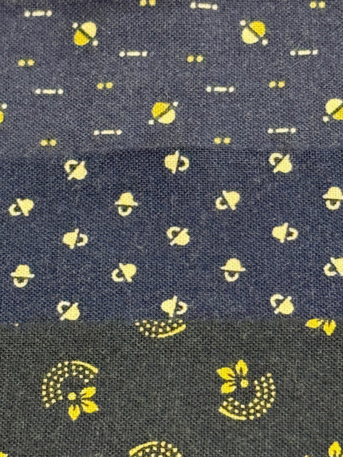 Civil War Reproduction Fabric 6 Inch Strips by 21/22 Indigo Pewter & Honey Gold 6 Piece Bundle D42