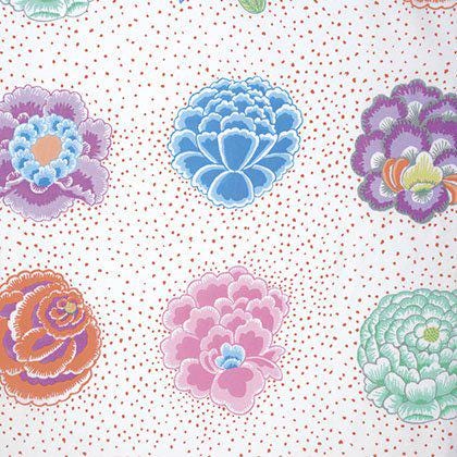 OOP Rowan Kaffe Fassett Corsage Flowers White Red Dot Cotton Fabric 1 Yard PWGP149