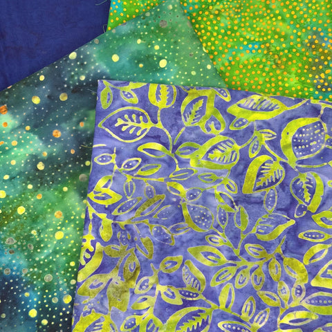 Assorted 5 YARDS Batik Marbled Watercolors Batik Cotton Green Blue Fabric Five 1 Yards A151