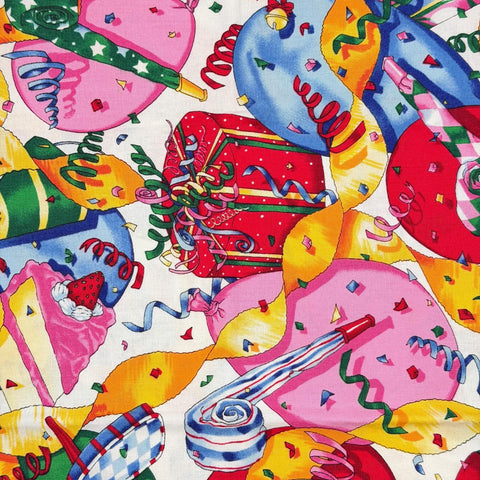 OOP Alexander Henry Celebrate! 1996 Birthday White Cotton Fabric Fat Eighth Remnant OOP133