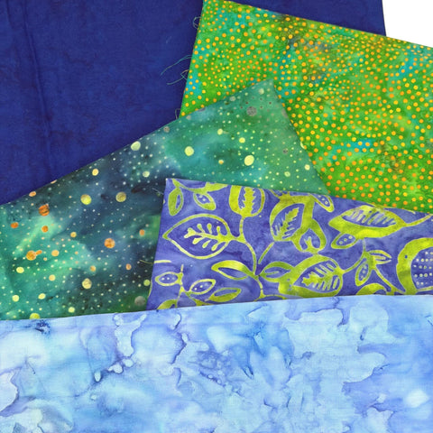 Assorted 5 YARDS Batik Marbled Watercolors Batik Cotton Green Blue Fabric Five 1 Yards A151