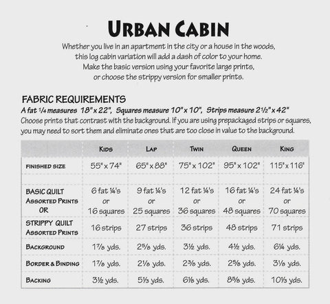 Atkinson Designs Urban Cabin Basic or Strippy Quilt Pattern 5 Sizes