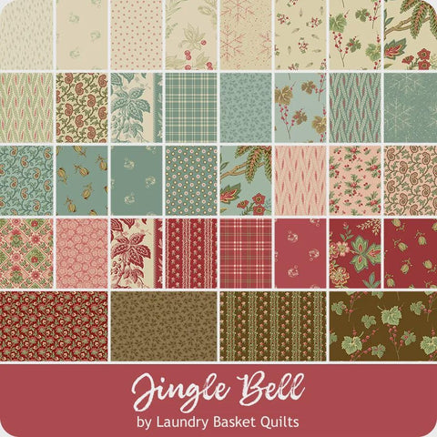 In Stock Andover Jingle Bell Cream Red Teal Christmas Floral Edyta Sitar Laundry Basket Quilts LBQ 36 Fat Quarter FQs Fabric Bundle