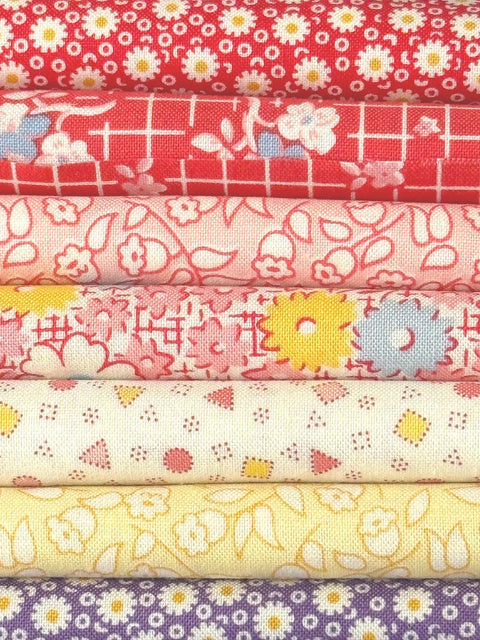 30s Reproduction Dilly Dally Kimberbell for Cancer Research Purple Blue Pink Green Floral Fabric 13 FQ Fat Quarter Bundle