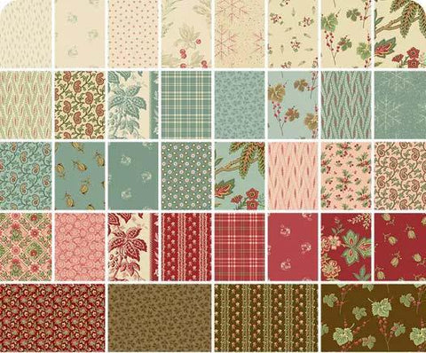 In Stock Andover Jingle Bell Cream Beige Red Teal Floral Edyta Sitar Laundry Basket Quilts LBQ 36 Fat Eighths F8 Fabric Bundle