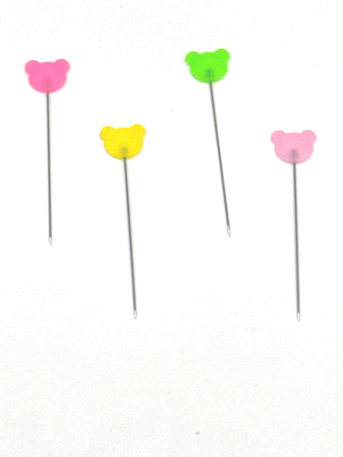 Heat Resistant BEAR Head Flat Pins Pink Green Yellow Sewing Notion Quilting Pins 100 Pack 2 Inch