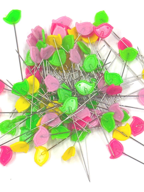 Heat Resistant Bird Head Flat Pins Pink Green Yellow Sewing Notion Quilting Pins 100 Pack 2 Inch