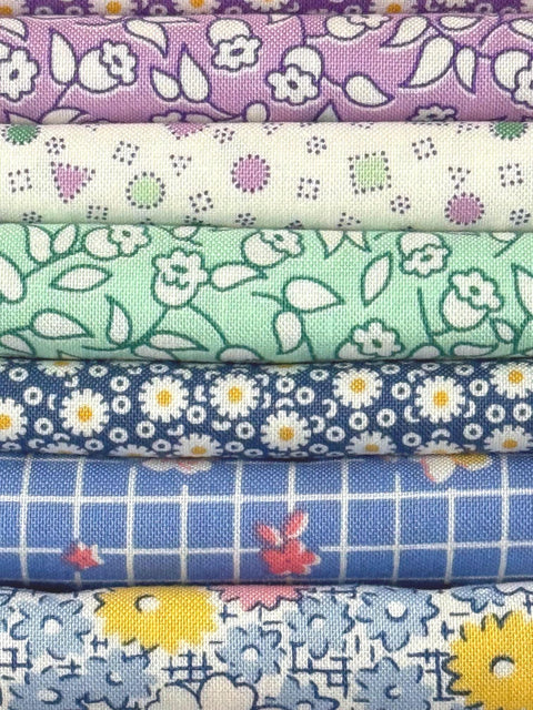 30s Reproduction Dilly Dally Kimberbell for Cancer Research Purple Blue Pink Green Floral Fabric 13 FQ Fat Quarter Bundle