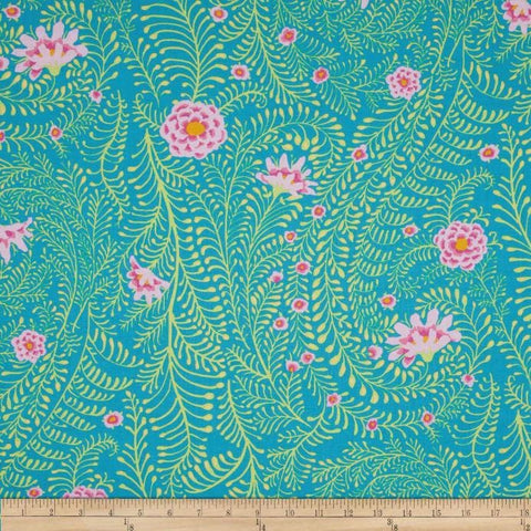 OOP Rowan Kaffe Fassett Ferns Turquoise Blue Pink Floral Cotton Half Yard PWGP147