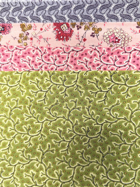 Civil War Reproduction Shirtings 6.5 Inch Strips by 41/42 Cream Purple Green Pink Fabric 9 Piece Bundle F78