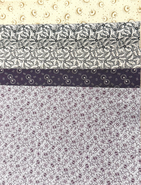 Civil War Reproduction Shirtings 6.5 Inch Strips by 41/42 Cream Purple Green Pink Fabric 9 Piece Bundle F78