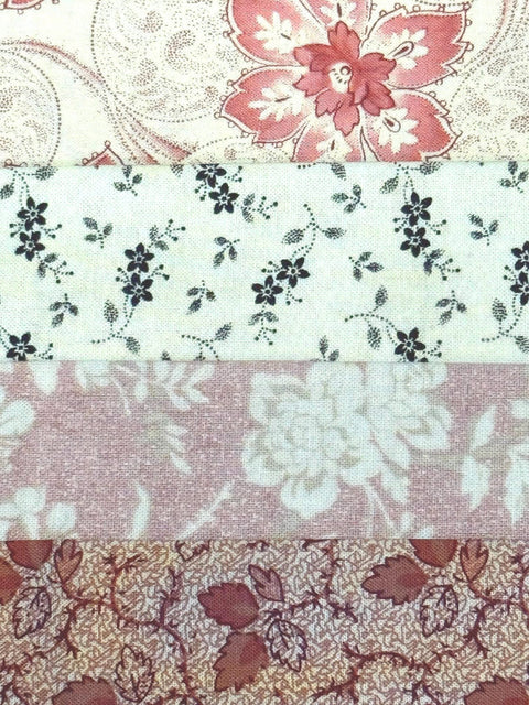 Civil War Reproduction Fabric 6 Inch Strips by 21/22 Pink Brown Cream 8 Piece Bundle G2
