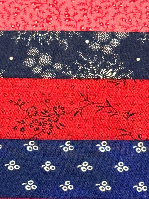 Civil War Reproduction Fabric 6 Inch Strips by 21/22 Red Blue 8 Piece Bundle G5