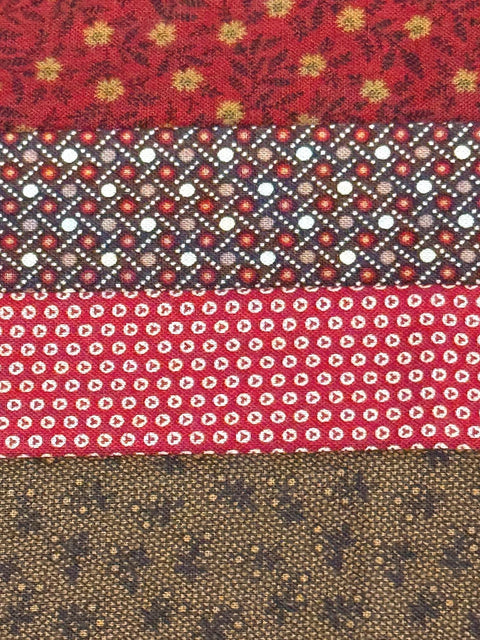 Civil War Reproduction Fabric 6 Inch Strips by 21/22 Red Brown 8 Piece Bundle G17