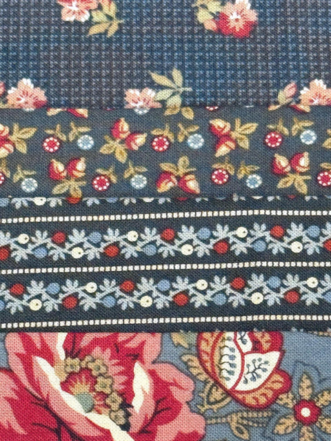 Civil War Reproduction Fabric 6 Inch Strips by 21/22 Red Blue Brown Beige 8 Piece Bundle G19