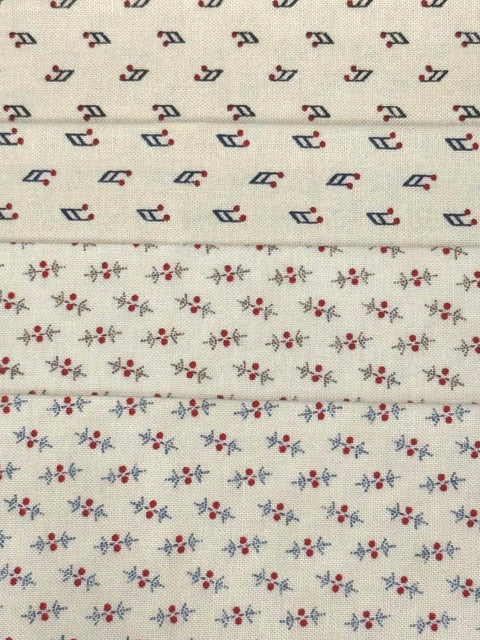 Civil War Reproduction Fabric 6 Inch Strips by 21/22 Red Blue Beige 8 Piece Bundle G20